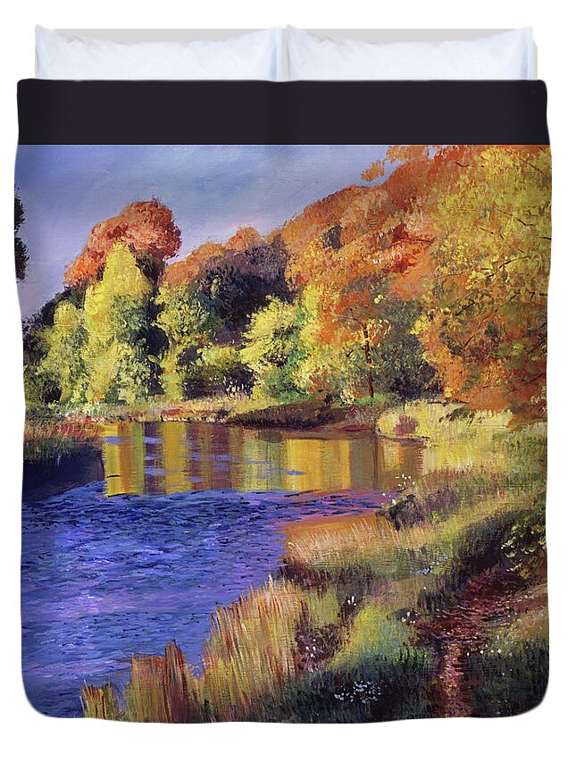 Landscape Duvet Cover featuring the painting Whispering River #1 by David Lloyd Glover