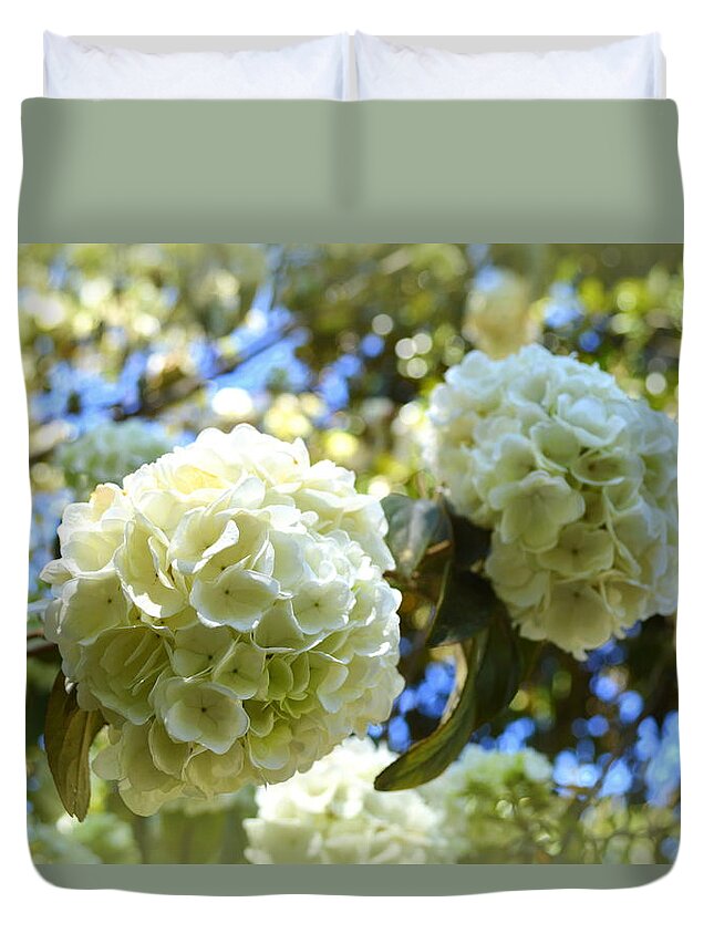 White Duvet Cover featuring the photograph White Hydrangea #2 by Linda Covino