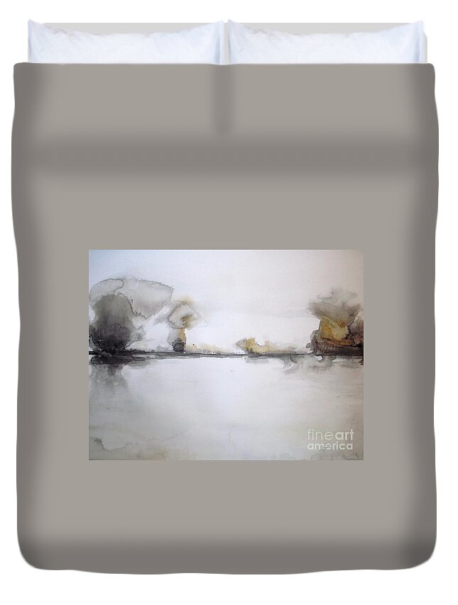 Lake Duvet Cover featuring the painting White Lake #1 by Vesna Antic