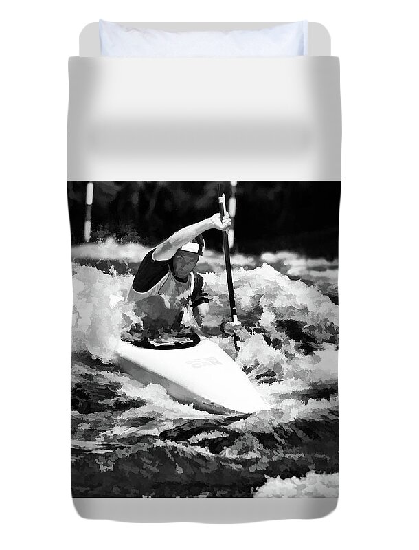 Kayak Duvet Cover featuring the digital art Whitewater kayaker #2 by Les Palenik