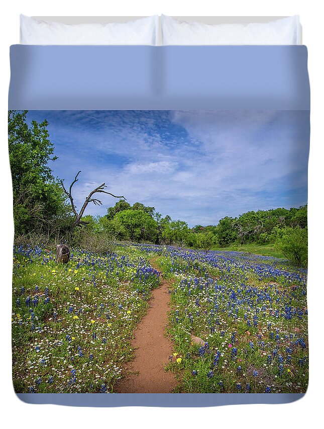 Wildflowers Duvet Cover featuring the photograph Wildflower Path on the Willow City Loop #1 by Lynn Bauer