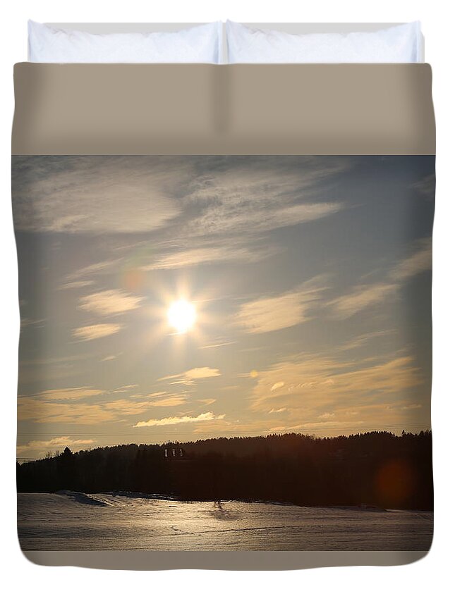 Countryside Norway Scandinavia Europe Outdoors Nature Landscape Trees View Sun Duvet Cover featuring the digital art Winter landscape #2 by Jeanette Rode Dybdahl