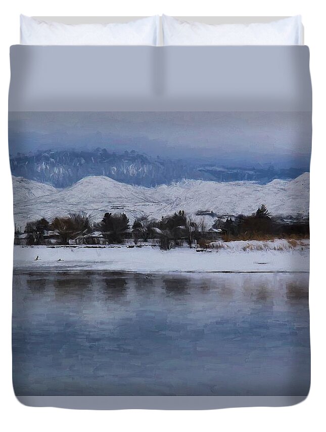 River Duvet Cover featuring the photograph Winter Light by Kathy Bassett