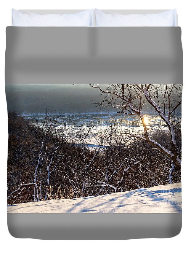 Winter Duvet Cover featuring the photograph Wintertime Sun Snow and Trees by John Williams