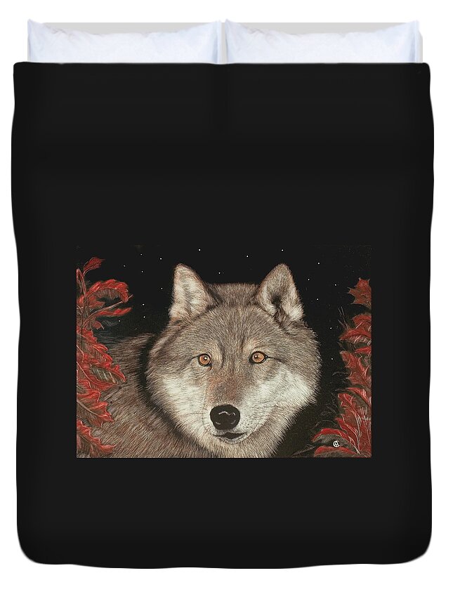 Wolf Duvet Cover featuring the painting Wolf #1 by Angie Cockle