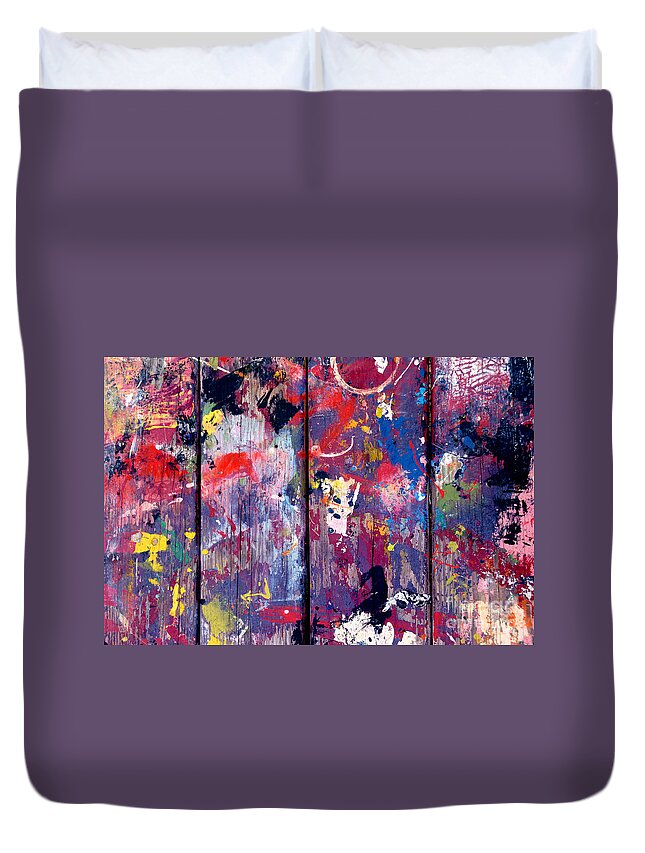 Abstract Duvet Cover featuring the photograph Wood splattered with paint #1 by Amy Cicconi