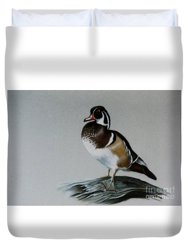 Duck Duvet Cover featuring the painting Woodie by Lynne Parker