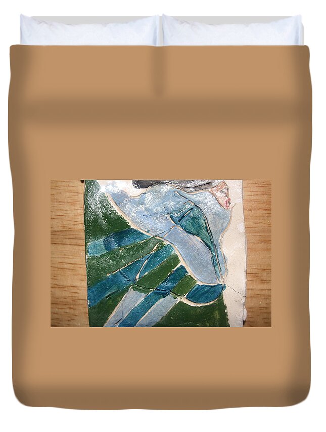 Jesus Duvet Cover featuring the ceramic art Yell - tile #1 by Gloria Ssali