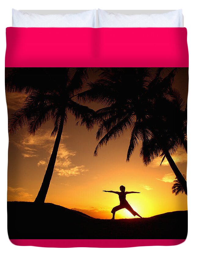 Air Duvet Cover featuring the photograph Yoga At Sunset #1 by Ron Dahlquist - Printscapes