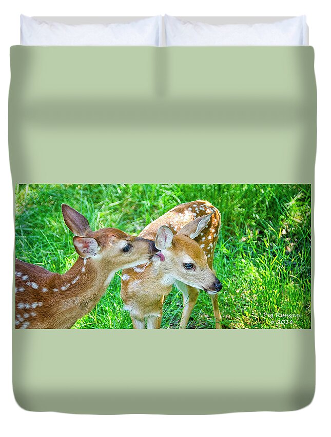 Fawns Duvet Cover featuring the photograph You Missed a Spot #1 by Peg Runyan