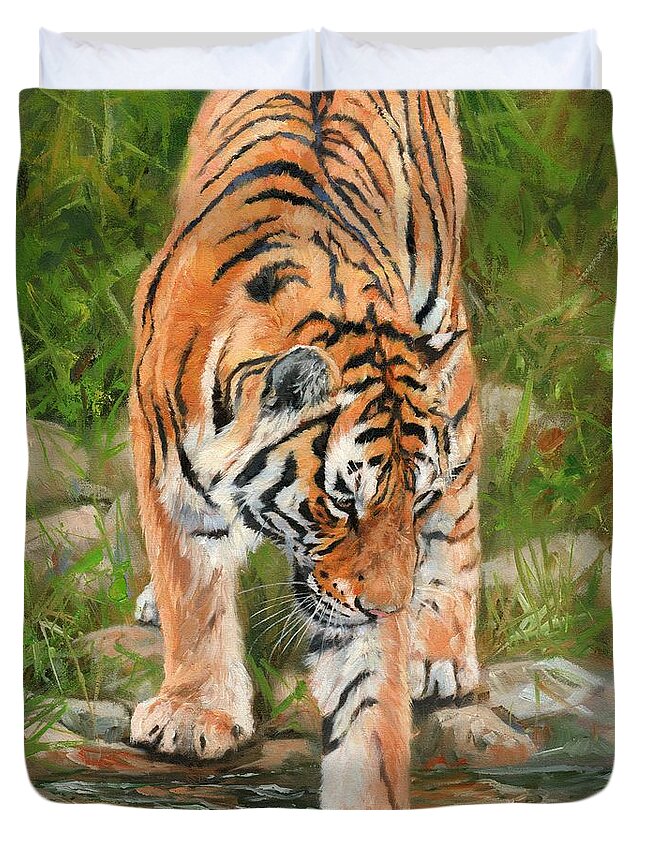 Tiger Duvet Cover featuring the painting Amur Tiger #10 by David Stribbling