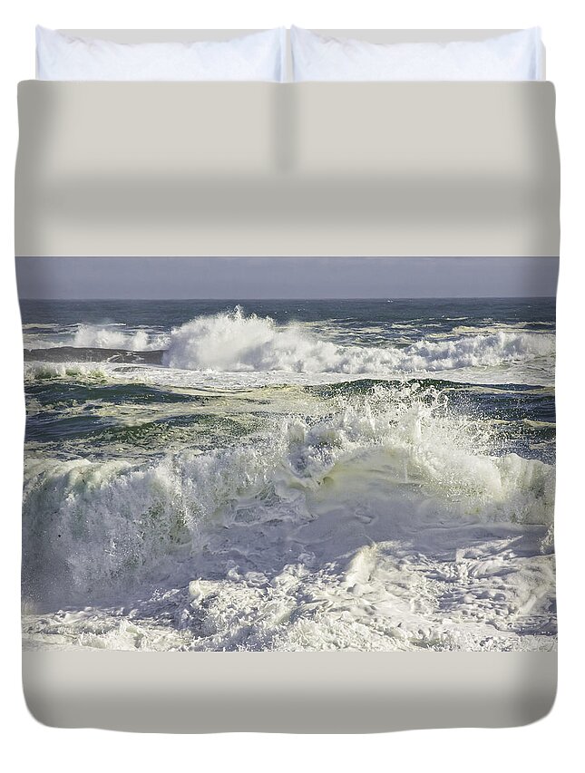 Maine Duvet Cover featuring the photograph Large Waves Near Pemaquid Point On The Coast Of Maine #10 by Keith Webber Jr