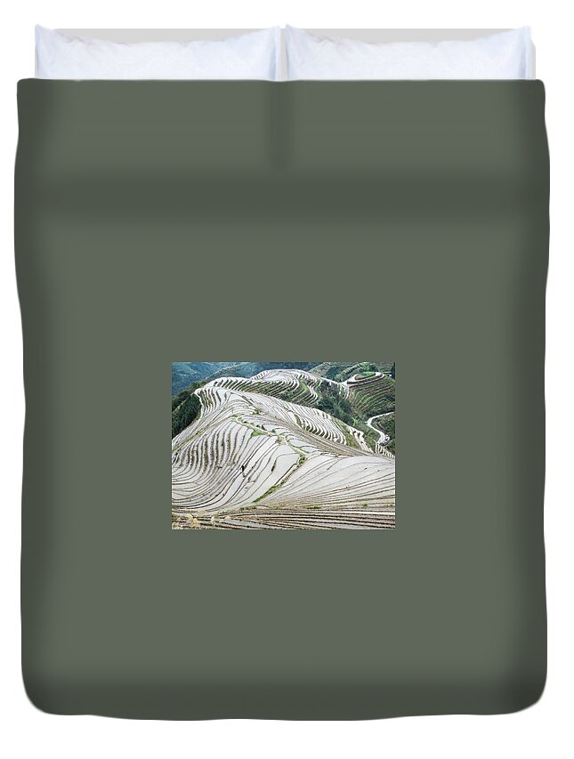 Scene Duvet Cover featuring the photograph Terrace fields scenery in spring #10 by Carl Ning
