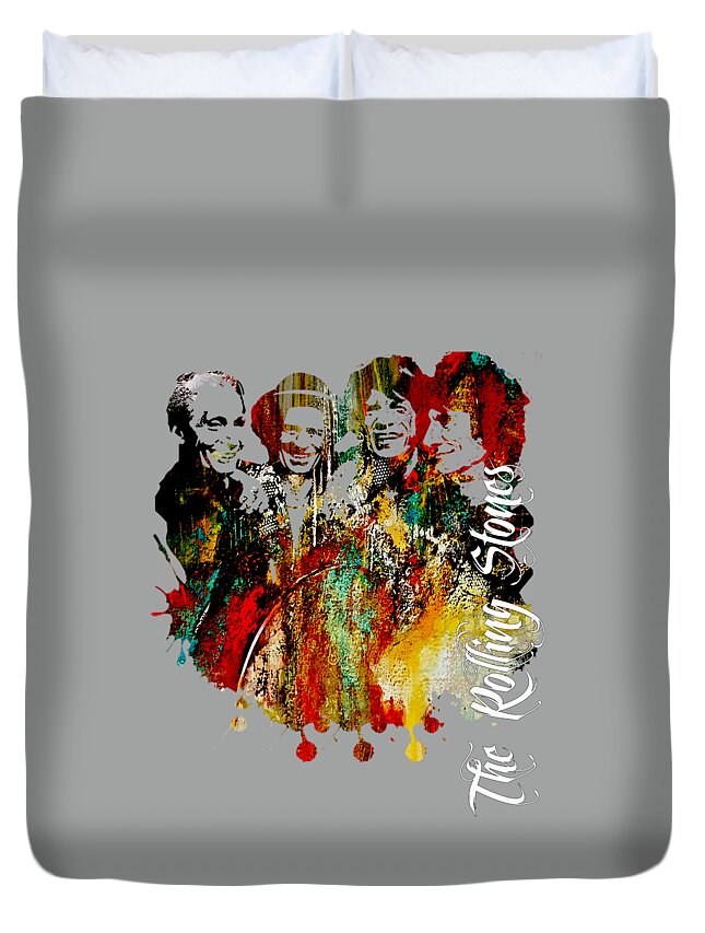 Mick Jagger Duvet Cover featuring the mixed media The Rolling Stones Collection #3 by Marvin Blaine