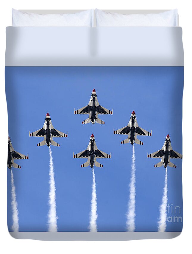 Usaf Thunderbirds Duvet Cover featuring the photograph US Air Force Thunderbirds flying preforming precision aerial maneuvers #10 by Anthony Totah