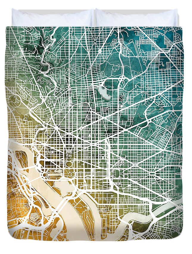 Street Map Duvet Cover featuring the digital art Washington DC Street Map by Michael Tompsett