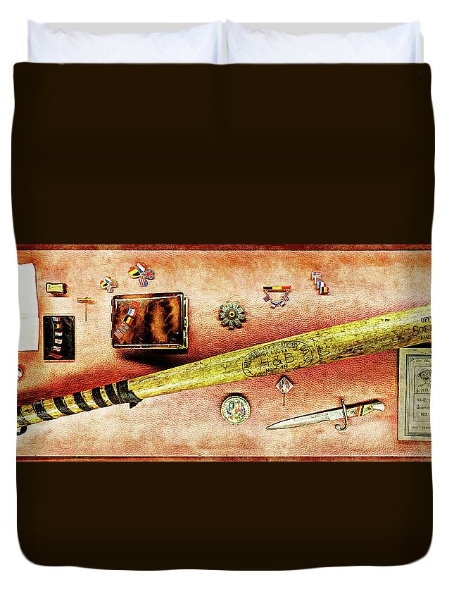 Soft-ball Duvet Cover featuring the photograph 101st baseball bat from Bastogne by Weston Westmoreland