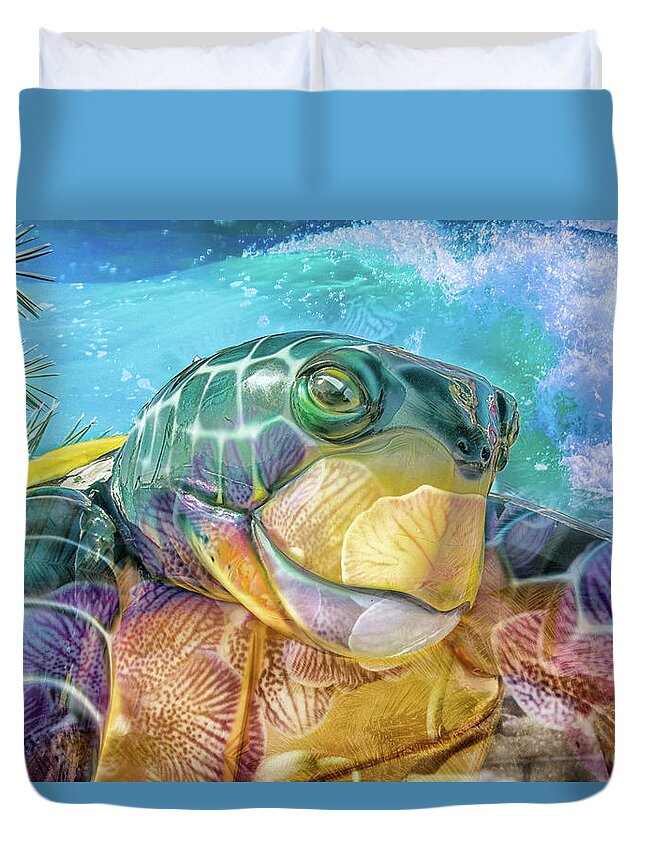 Sea Turtle Duvet Cover featuring the mixed media 10730 Mr Tortoise by Pamela Williams