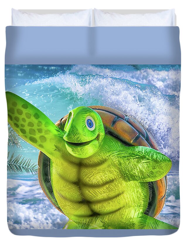 Sea Turtle Duvet Cover featuring the mixed media 10731 Myrtle the Turtle by Pamela Williams