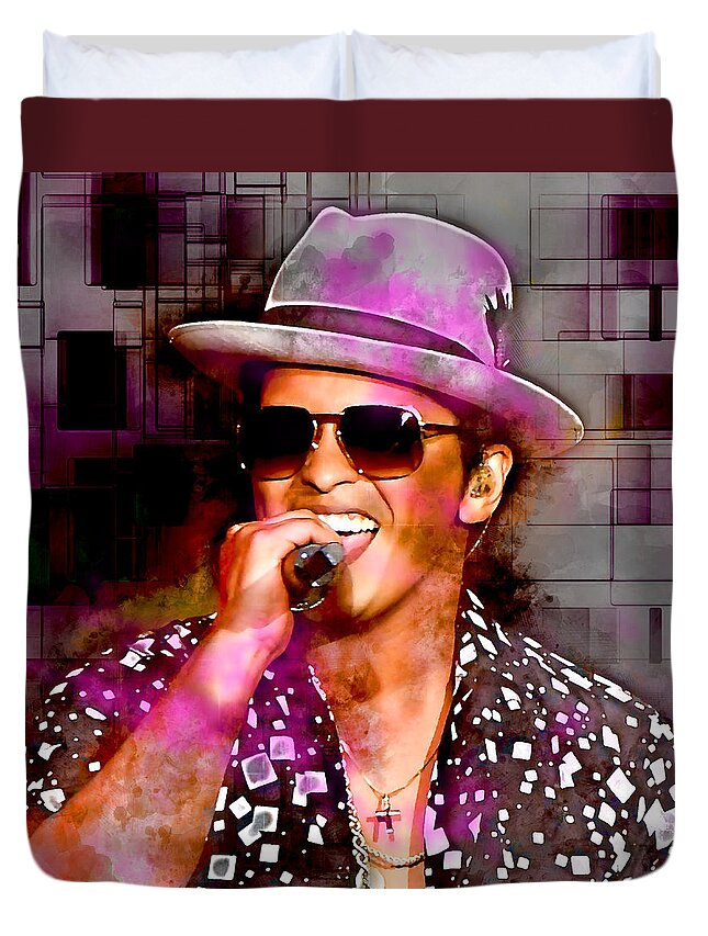 Bruno Mars Duvet Cover featuring the mixed media Bruno Mars #11 by Marvin Blaine