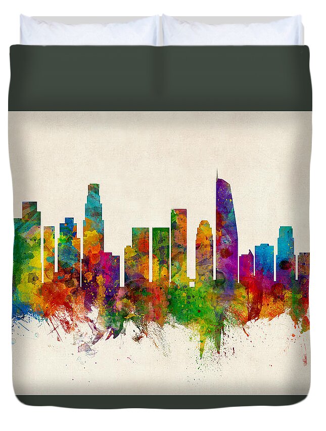 Los Angeles Duvet Cover featuring the digital art Los Angeles California Skyline by Michael Tompsett