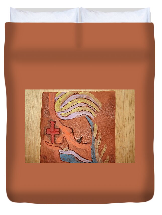 Jesus Duvet Cover featuring the ceramic art Sign - tile #11 by Gloria Ssali