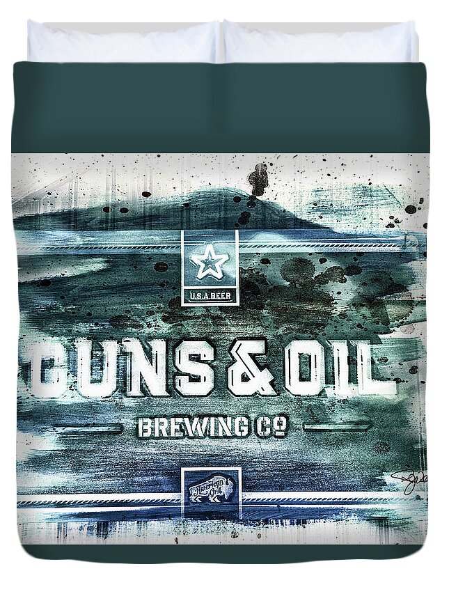 Beer Duvet Cover featuring the photograph 11030 Guns and Oil Brewery by Pamela Williams