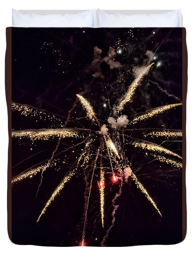 Black Duvet Cover featuring the photograph A shining colorful firework #12 by Gina Koch