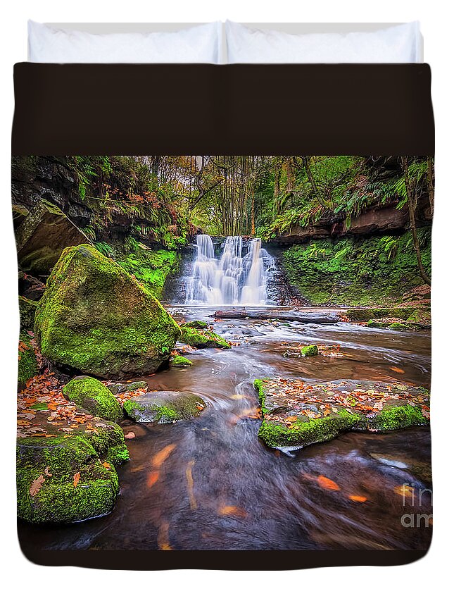 Waterfall Duvet Cover featuring the photograph Goit Stock Waterfall #11 by Mariusz Talarek