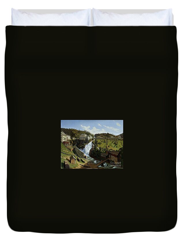 Hubert Sattler Wildbad Gastein 1844 Duvet Cover featuring the painting Landscape by MotionAge Designs