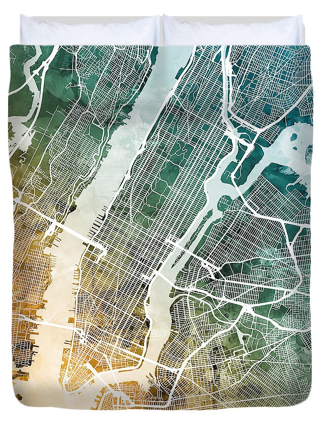 New York Duvet Cover featuring the digital art New York City Street Map #12 by Michael Tompsett