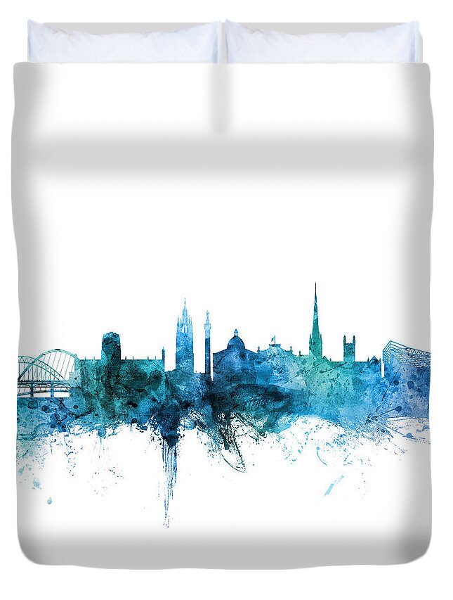 Newcastle Duvet Cover featuring the digital art Newcastle England Skyline by Michael Tompsett