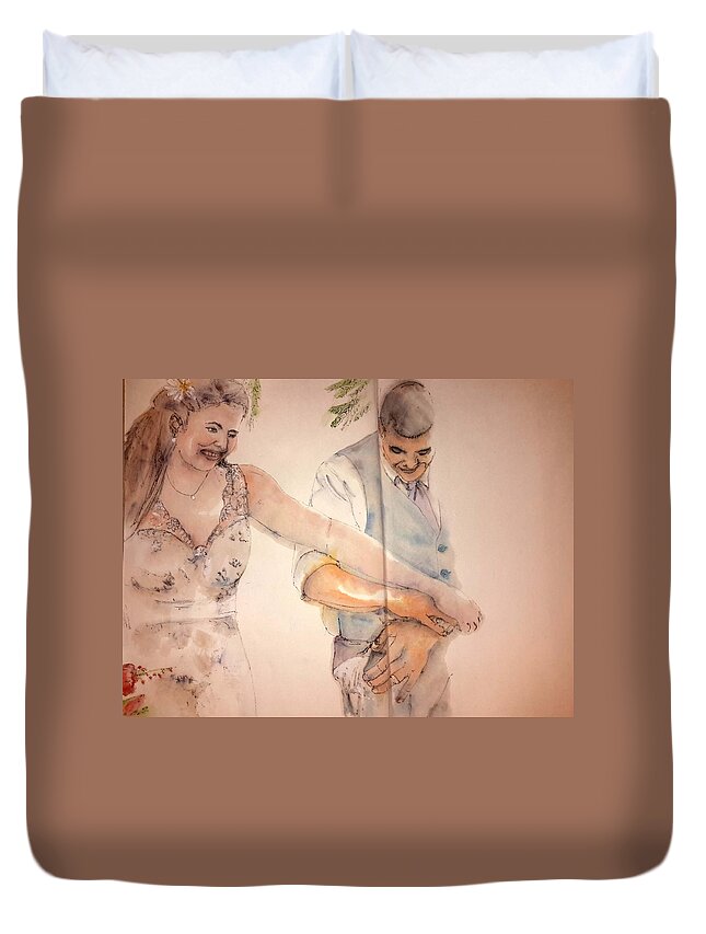Wedding. Duvet Cover featuring the painting The Wedding Album #12 by Debbi Saccomanno Chan