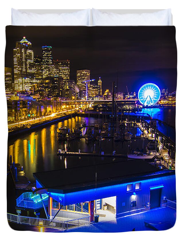 Seattle Duvet Cover featuring the photograph 12th Man On The Seattle Waterfront by Matt McDonald