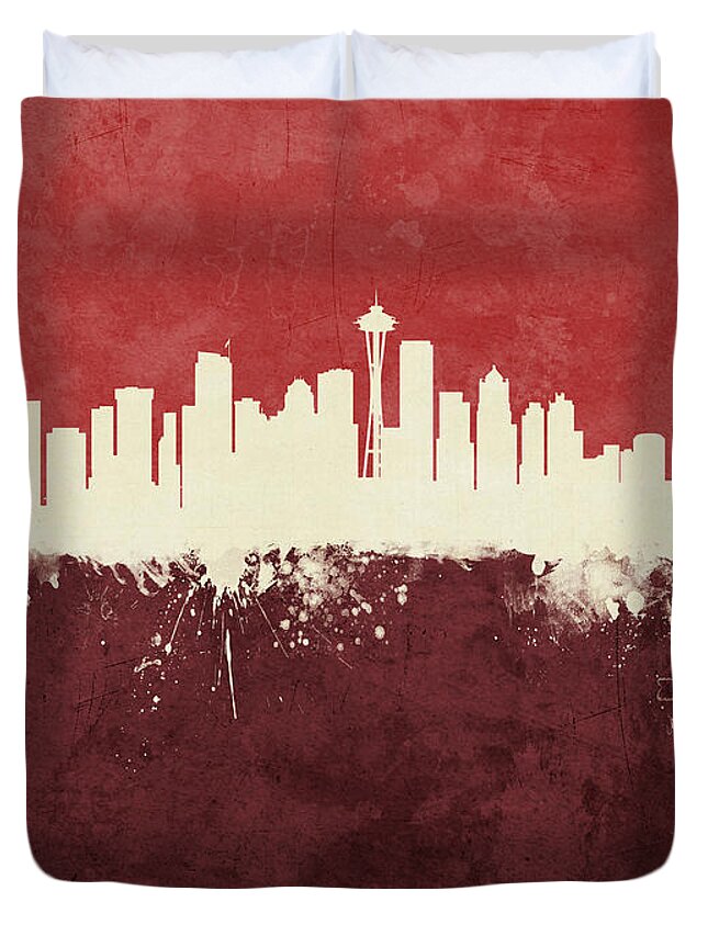 Seattle Duvet Cover featuring the digital art Seattle Washington Skyline #13 by Michael Tompsett