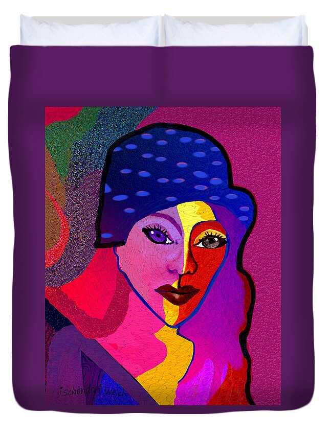 1307 Duvet Cover featuring the digital art 1307 - Mademoiselle 2017 by Irmgard Schoendorf Welch