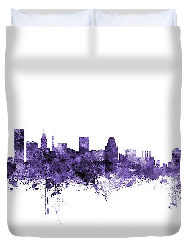 Baltimore Duvet Cover featuring the digital art Baltimore Maryland Skyline by Michael Tompsett