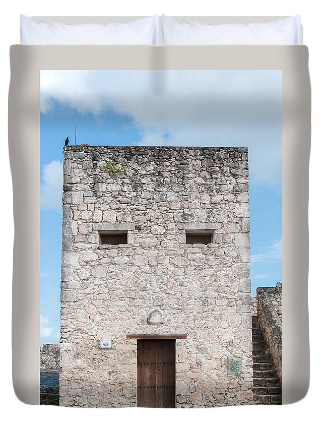 Mexico Quintana Roo Duvet Cover featuring the digital art Fort of San Felipe in Bacalar #14 by Carol Ailles