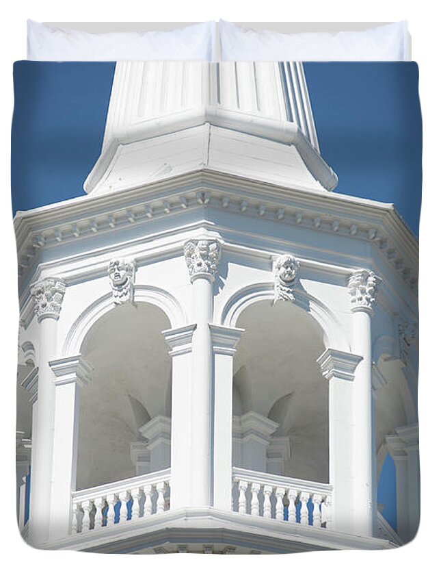 Usa Duvet Cover featuring the photograph Historic church steeple in charleston south carolina historic di #14 by Alex Grichenko