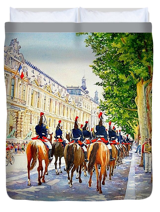 Paris Duvet Cover featuring the painting 14 Juillet - Garde Nationale - Paris - France by Francoise Chauray