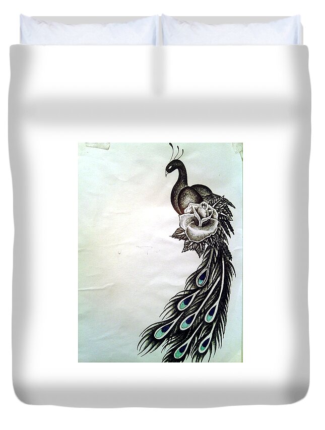 Black Art Duvet Cover featuring the drawing Untitled 14 by A S 
