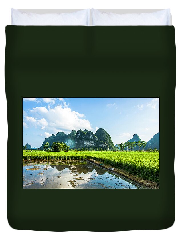 Landscape Duvet Cover featuring the photograph The beautiful karst rural scenery #147 by Carl Ning