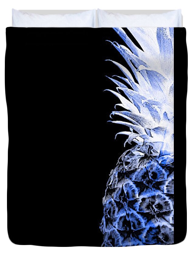 Art Duvet Cover featuring the photograph 14JL Artistic Glowing Pineapple Digital Art Blue by Ricardos Creations