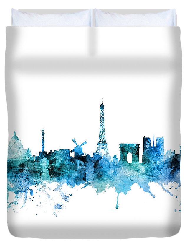 Paris Duvet Cover featuring the digital art Paris France Skyline #15 by Michael Tompsett