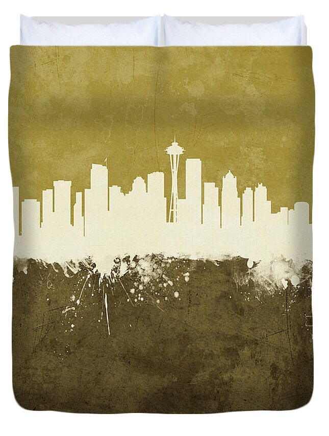 Seattle Duvet Cover featuring the digital art Seattle Washington Skyline by Michael Tompsett