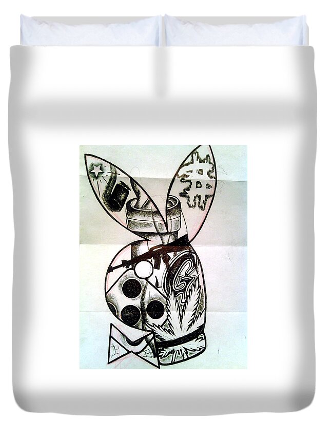 Black Art Duvet Cover featuring the drawing Untitled 15 by A S 