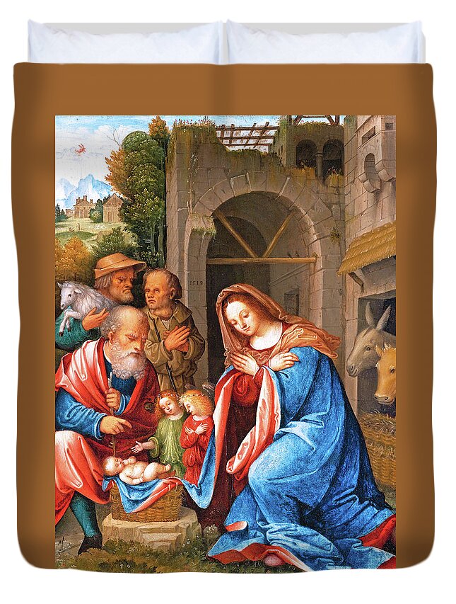 Christmas Duvet Cover featuring the painting 1518 Nativity by Munir Alawi