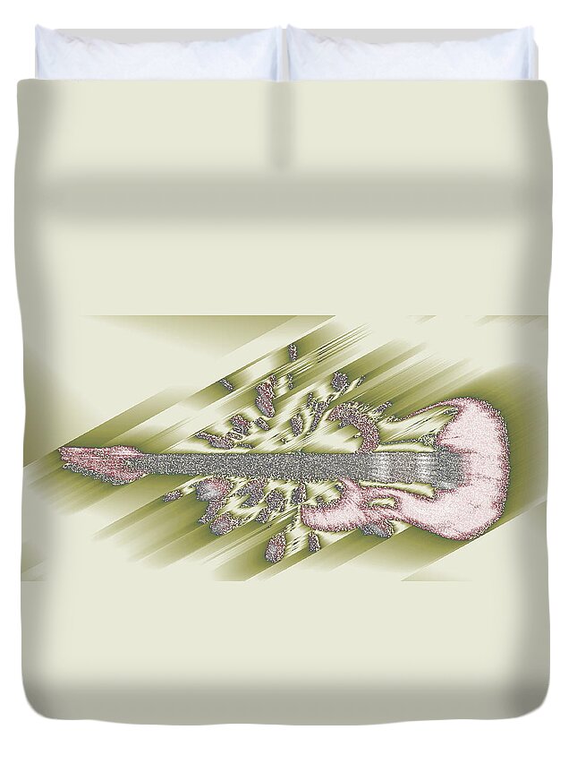 White Duvet Cover featuring the digital art Wedding Guitar by Mary Russell