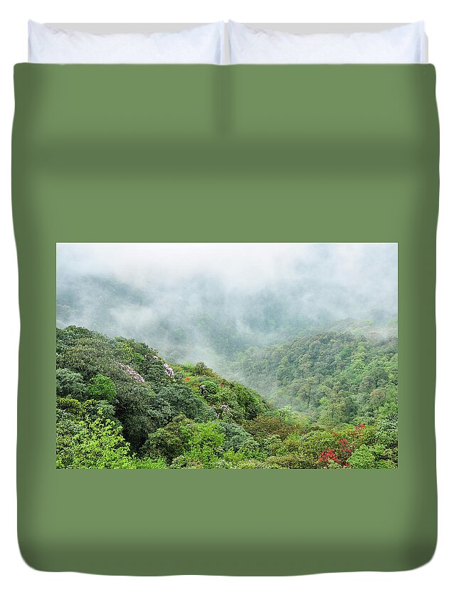 Landscape Duvet Cover featuring the photograph Mountain scenery in the mist #16 by Carl Ning
