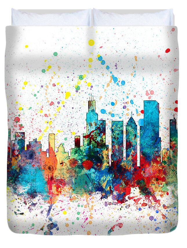 Chicago Duvet Cover featuring the digital art Chicago Illinois Skyline by Michael Tompsett
